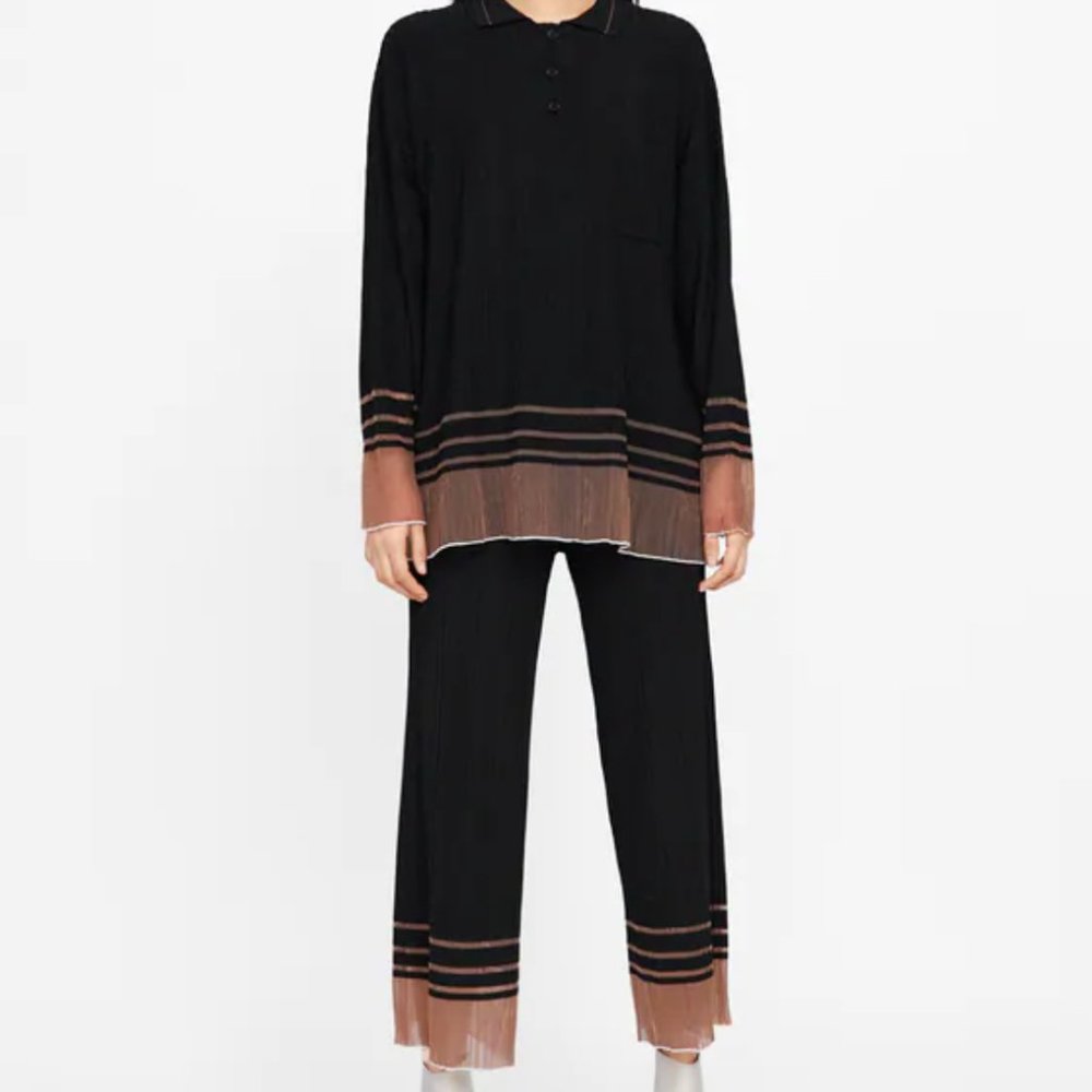 Zara Textured Weave Contrasting Hem Matching Set